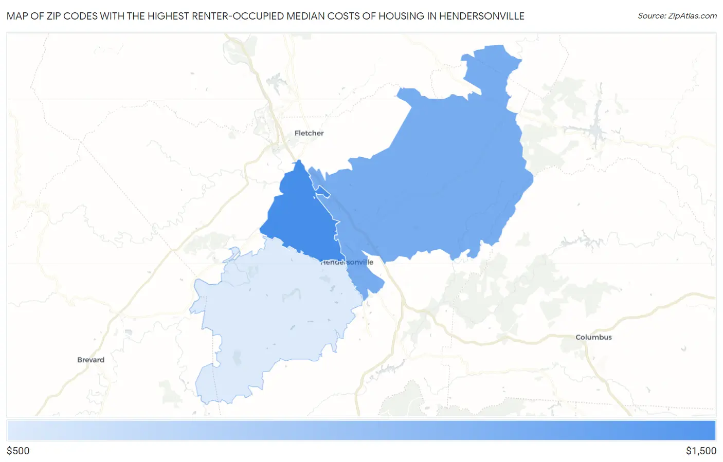 Zip Codes with the Highest Renter-Occupied Median Costs of Housing in Hendersonville Map