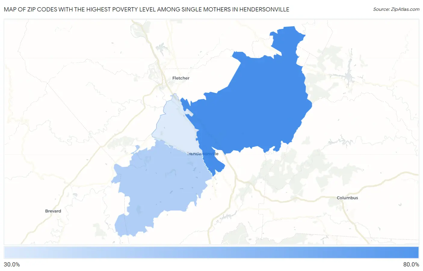 Zip Codes with the Highest Poverty Level Among Single Mothers in Hendersonville Map