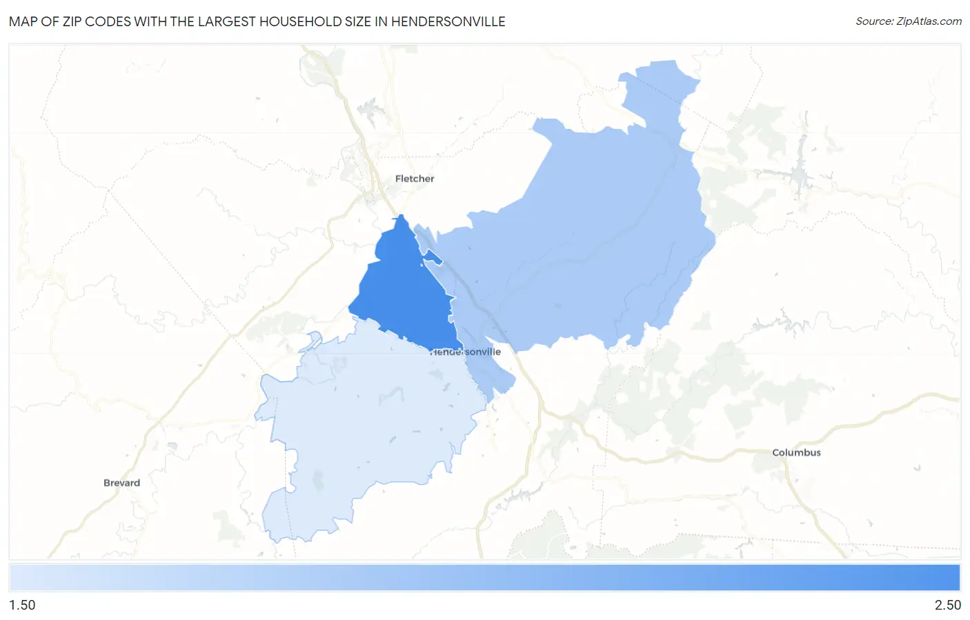 Zip Codes with the Largest Household Size in Hendersonville Map