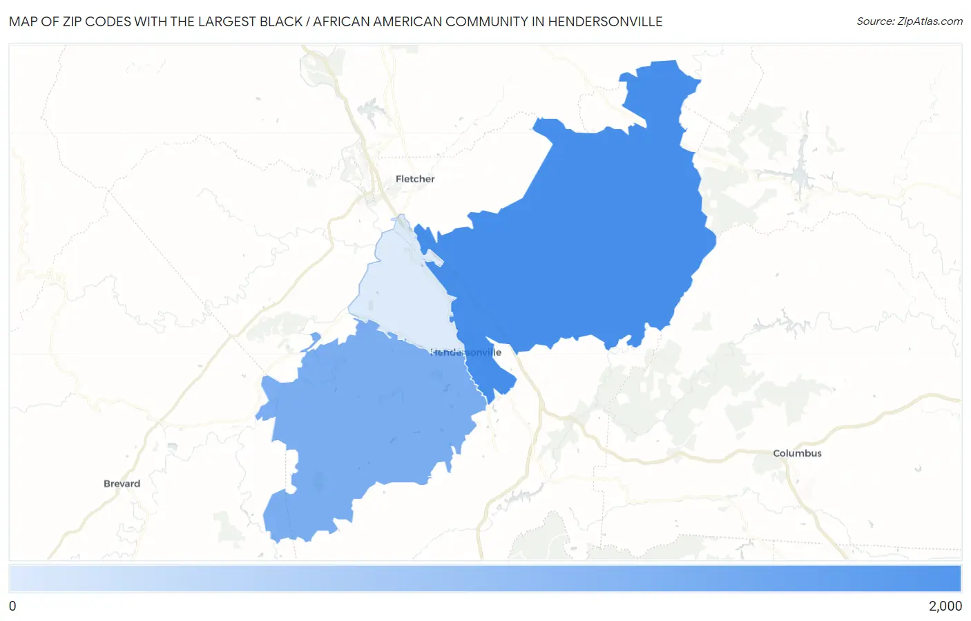 Zip Codes with the Largest Black / African American Community in Hendersonville Map