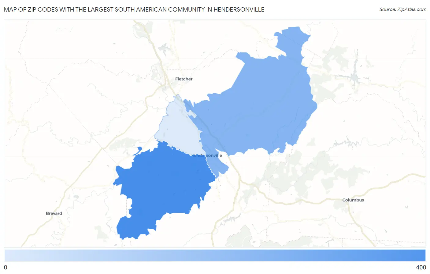 Zip Codes with the Largest South American Community in Hendersonville Map