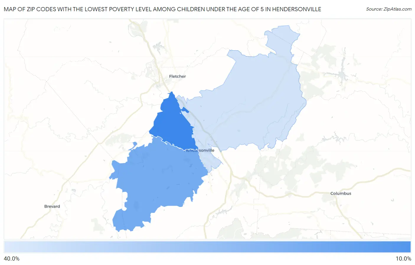 Zip Codes with the Lowest Poverty Level Among Children Under the Age of 5 in Hendersonville Map
