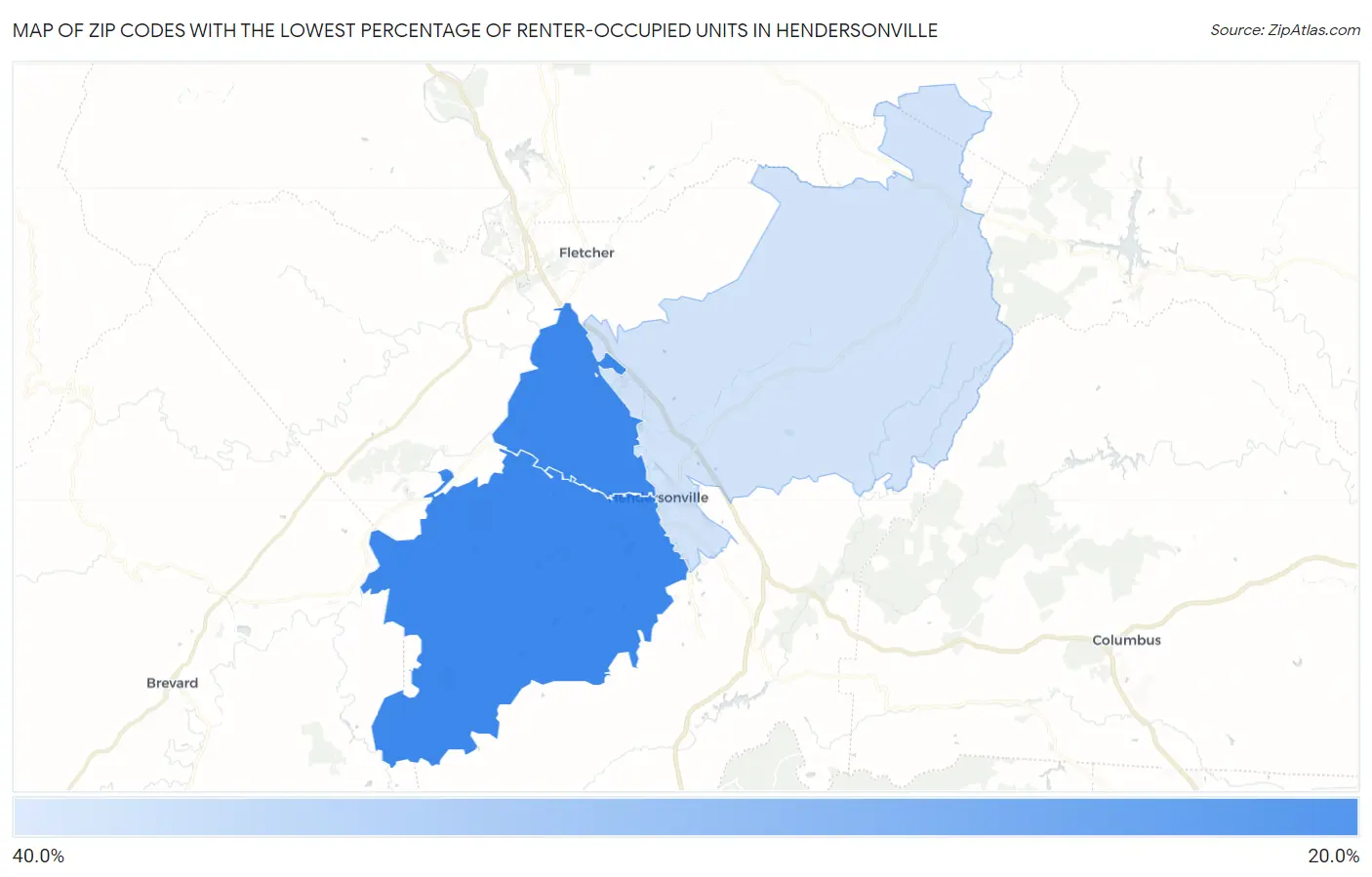 Zip Codes with the Lowest Percentage of Renter-Occupied Units in Hendersonville Map