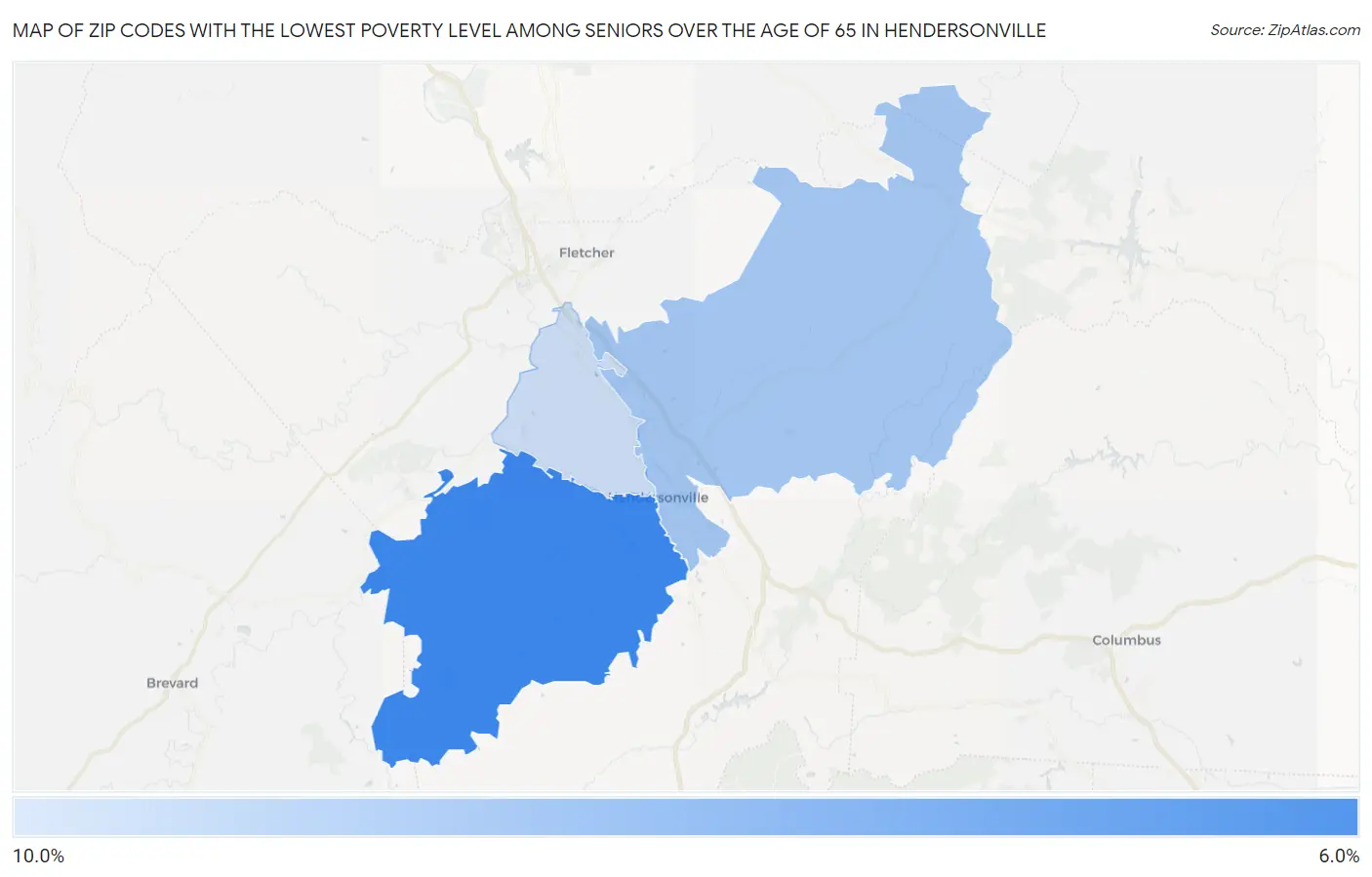 Zip Codes with the Lowest Poverty Level Among Seniors Over the Age of 65 in Hendersonville Map