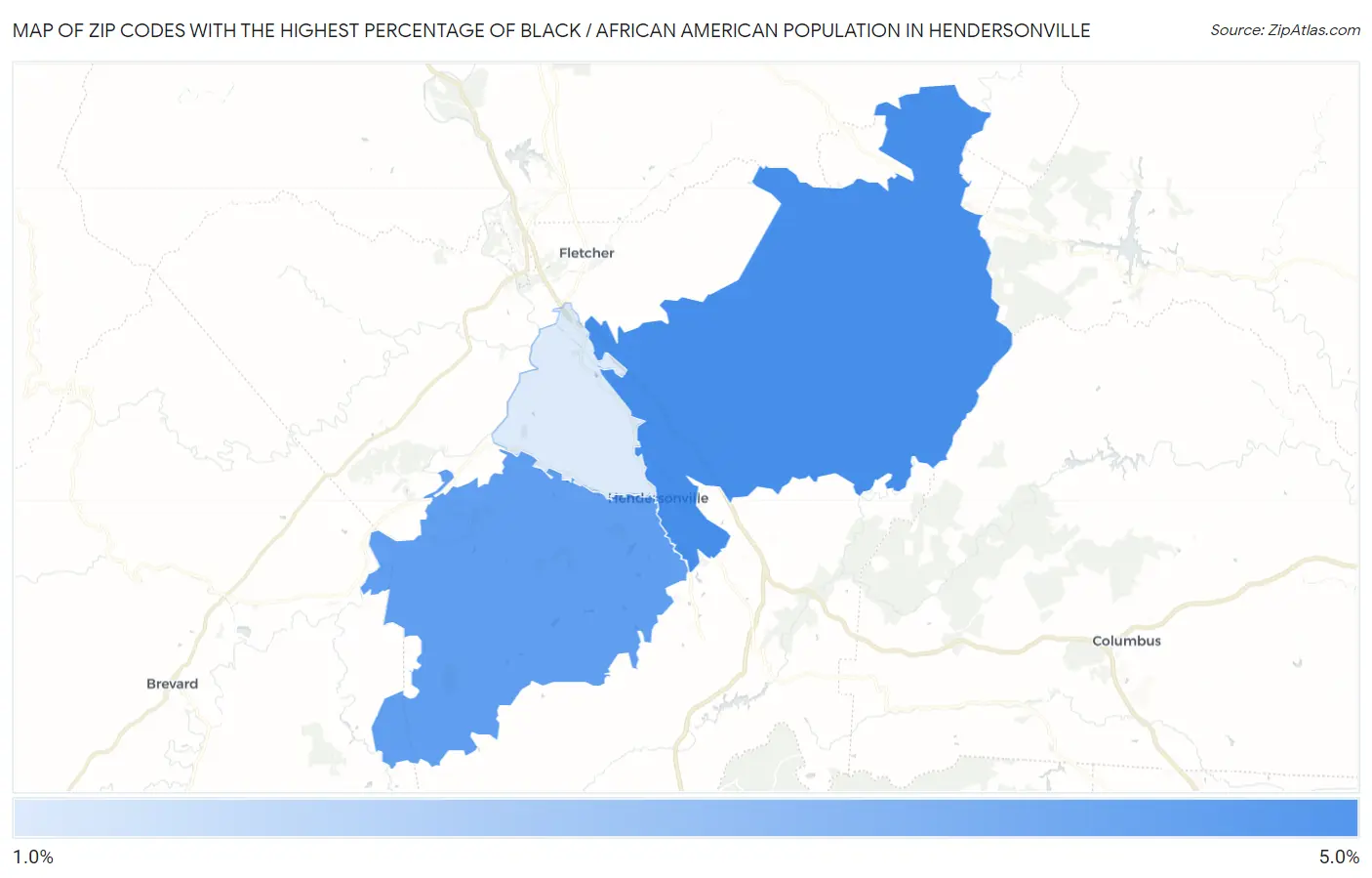 Zip Codes with the Highest Percentage of Black / African American Population in Hendersonville Map