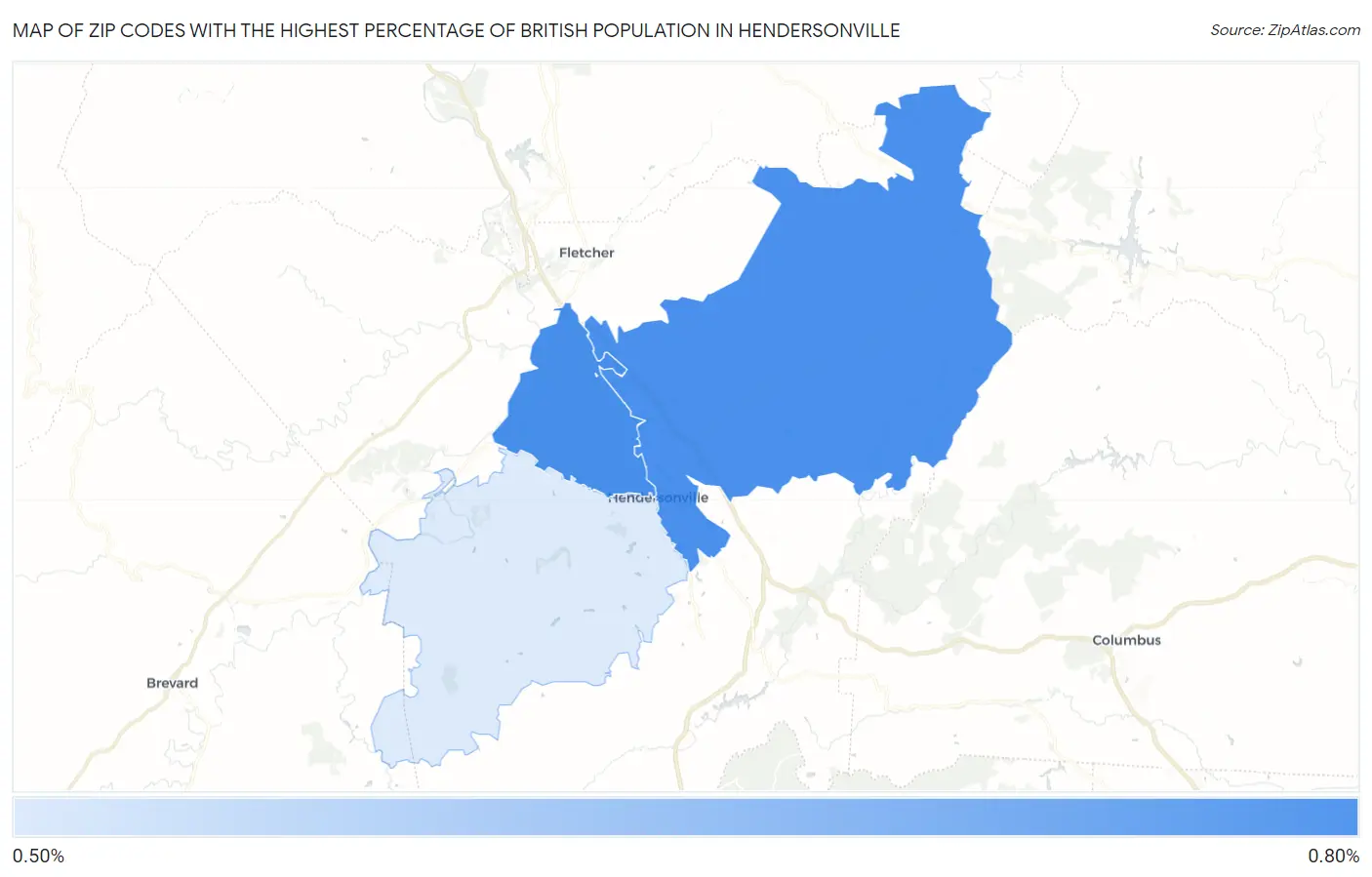 Zip Codes with the Highest Percentage of British Population in Hendersonville Map