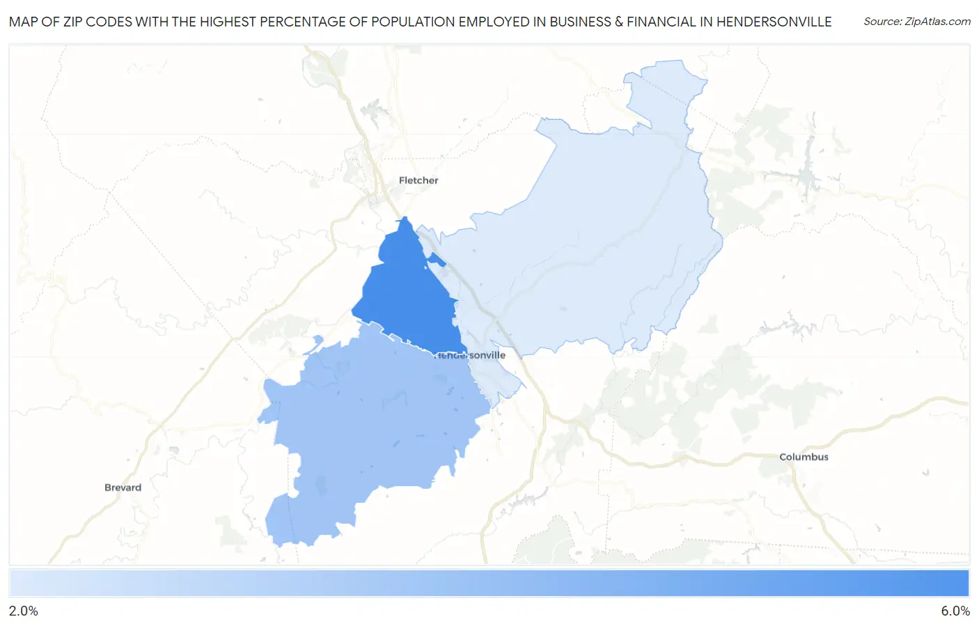 Zip Codes with the Highest Percentage of Population Employed in Business & Financial in Hendersonville Map