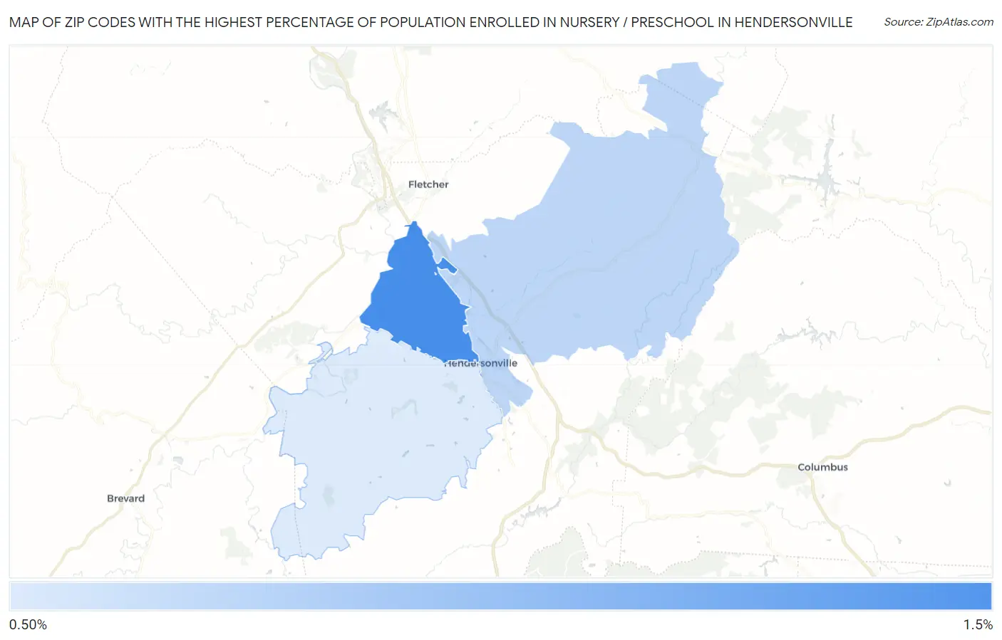 Zip Codes with the Highest Percentage of Population Enrolled in Nursery / Preschool in Hendersonville Map