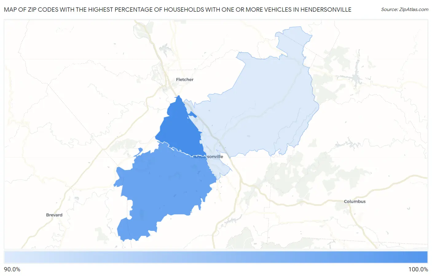 Zip Codes with the Highest Percentage of Households With One or more Vehicles in Hendersonville Map