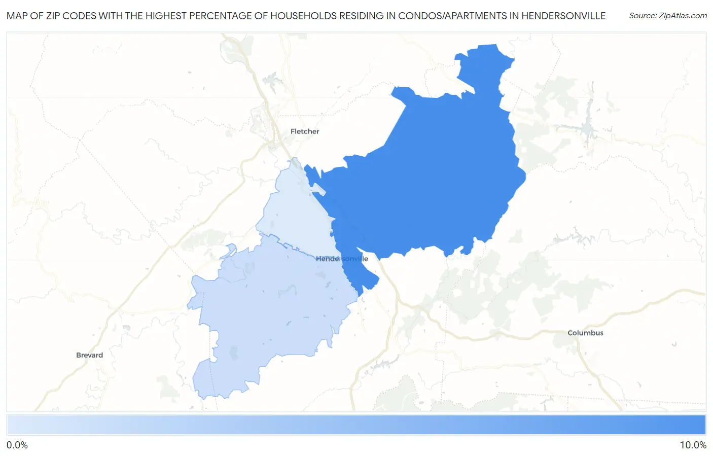 Zip Codes with the Highest Percentage of Households Residing in Condos/Apartments in Hendersonville Map