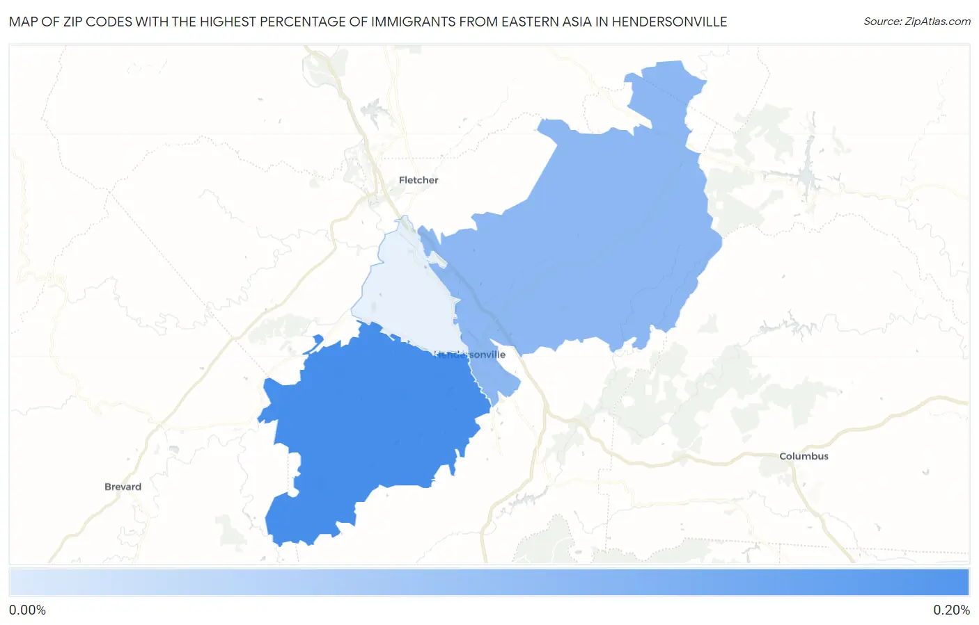 Zip Codes with the Highest Percentage of Immigrants from Eastern Asia in Hendersonville Map