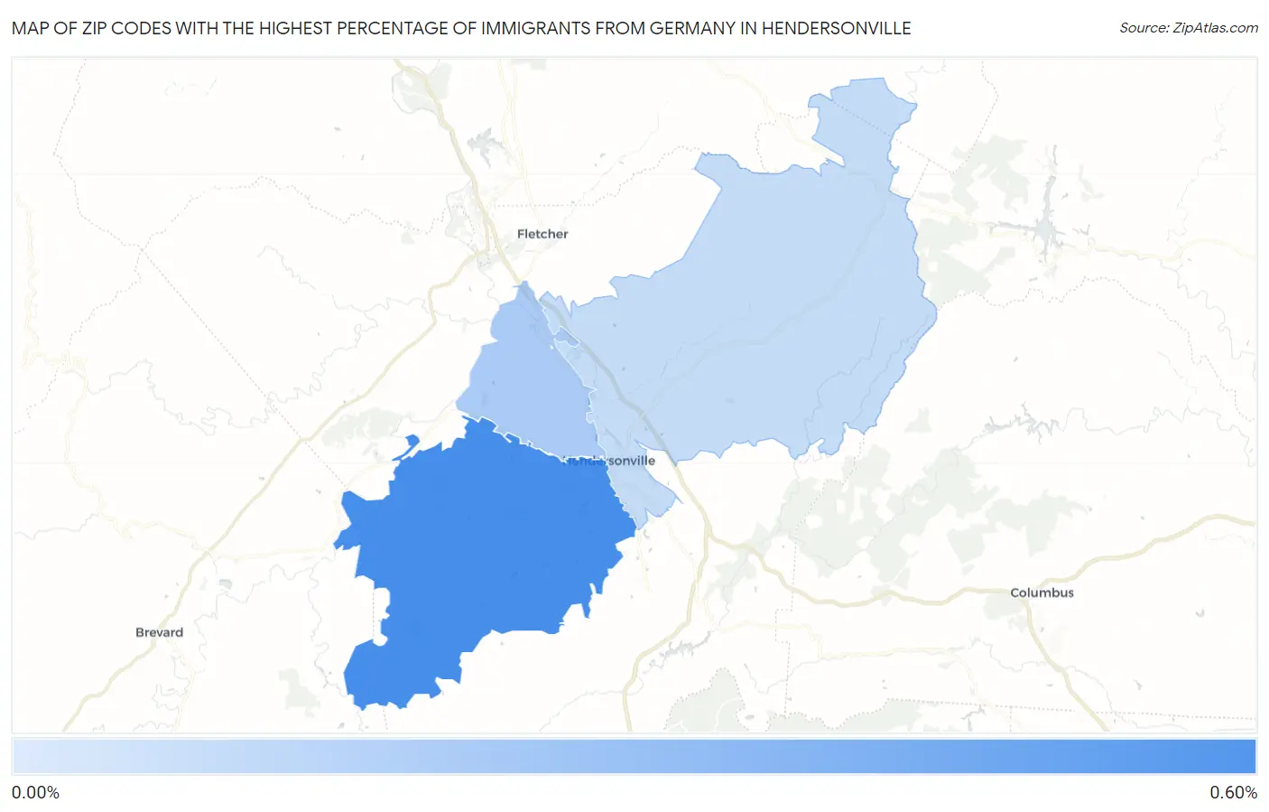 Zip Codes with the Highest Percentage of Immigrants from Germany in Hendersonville Map