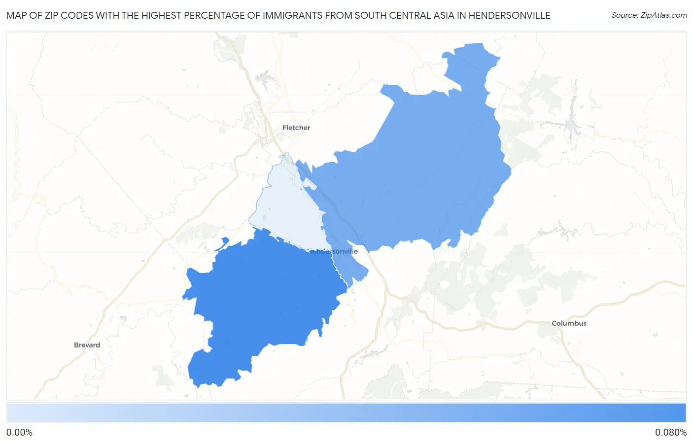 Zip Codes with the Highest Percentage of Immigrants from South Central Asia in Hendersonville Map