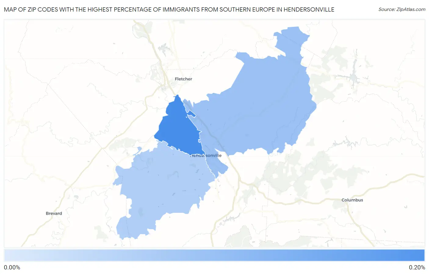 Zip Codes with the Highest Percentage of Immigrants from Southern Europe in Hendersonville Map