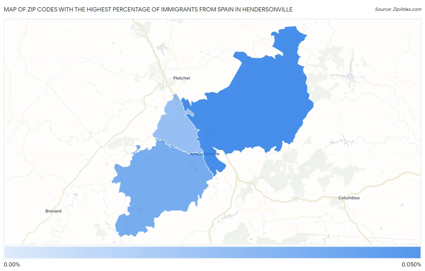 Zip Codes with the Highest Percentage of Immigrants from Spain in Hendersonville Map