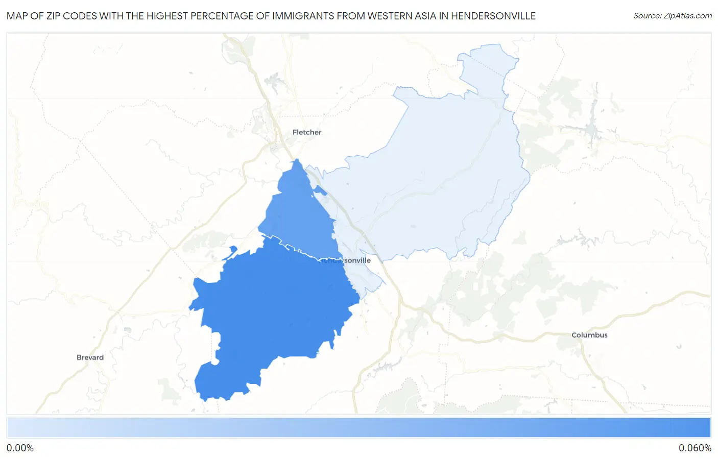 Zip Codes with the Highest Percentage of Immigrants from Western Asia in Hendersonville Map