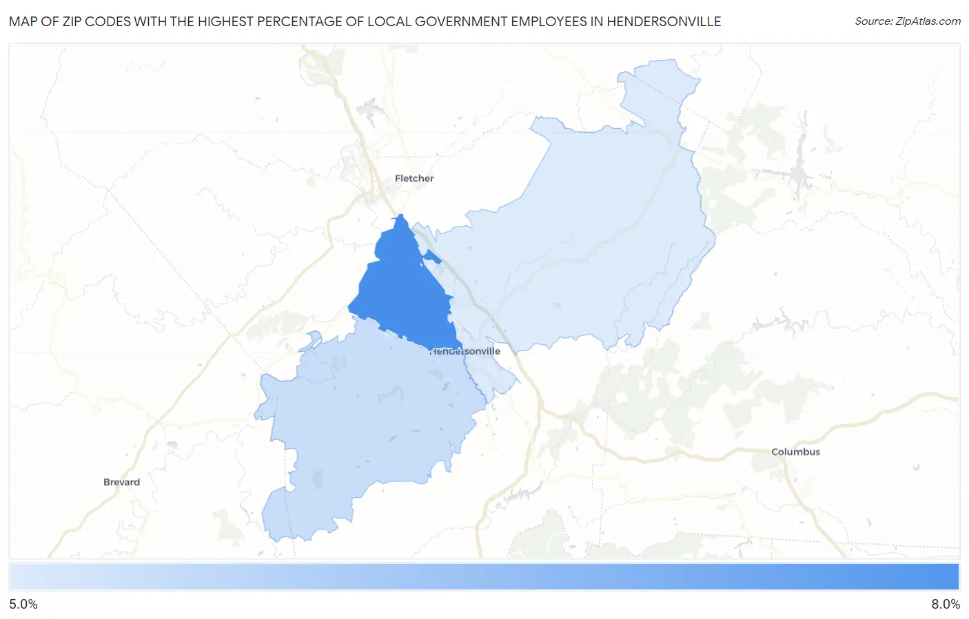 Zip Codes with the Highest Percentage of Local Government Employees in Hendersonville Map