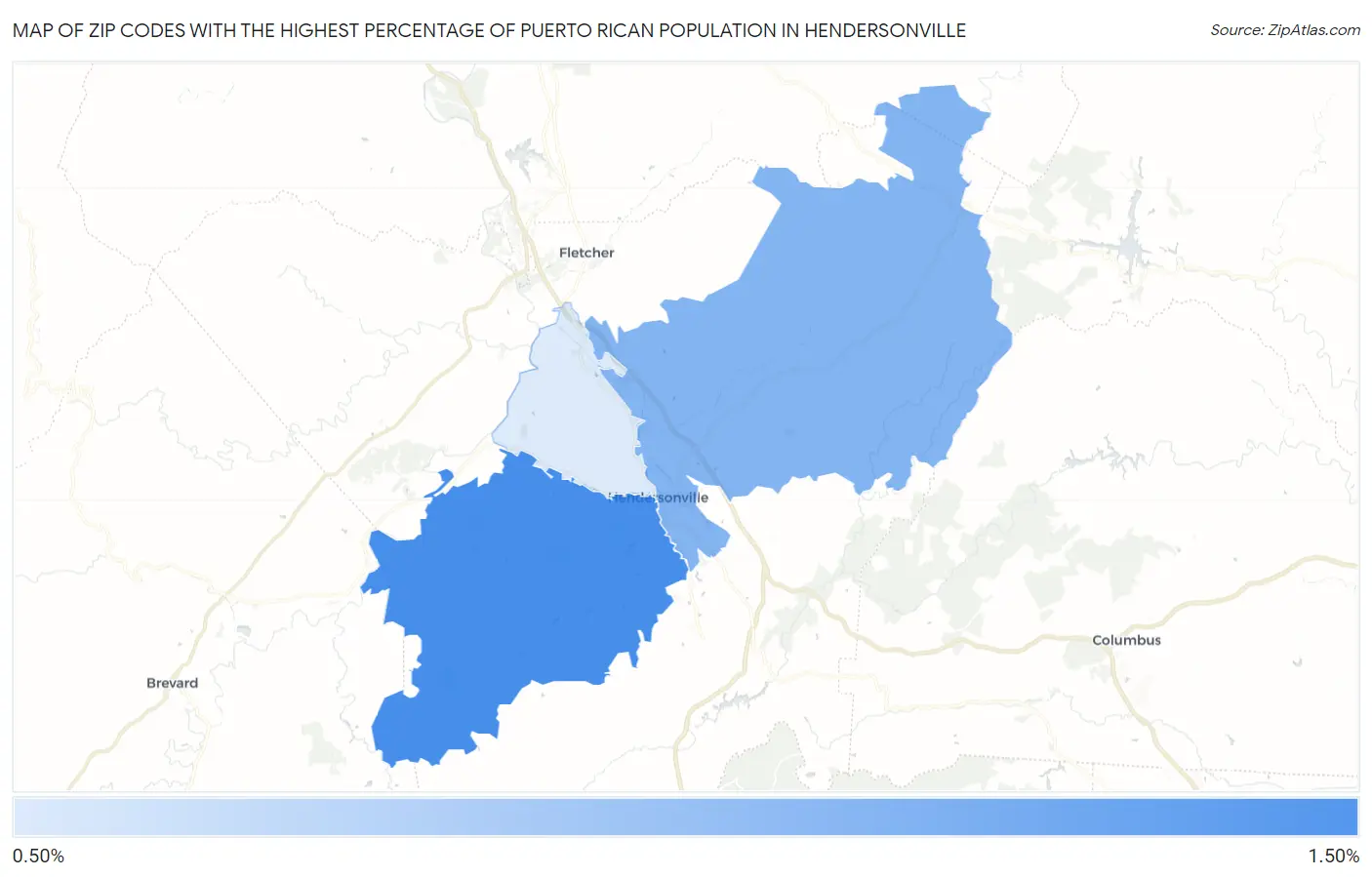 Zip Codes with the Highest Percentage of Puerto Rican Population in Hendersonville Map