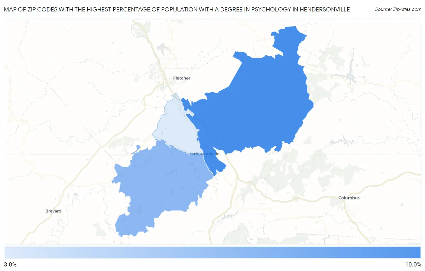 Zip Codes with the Highest Percentage of Population with a Degree in Psychology in Hendersonville Map