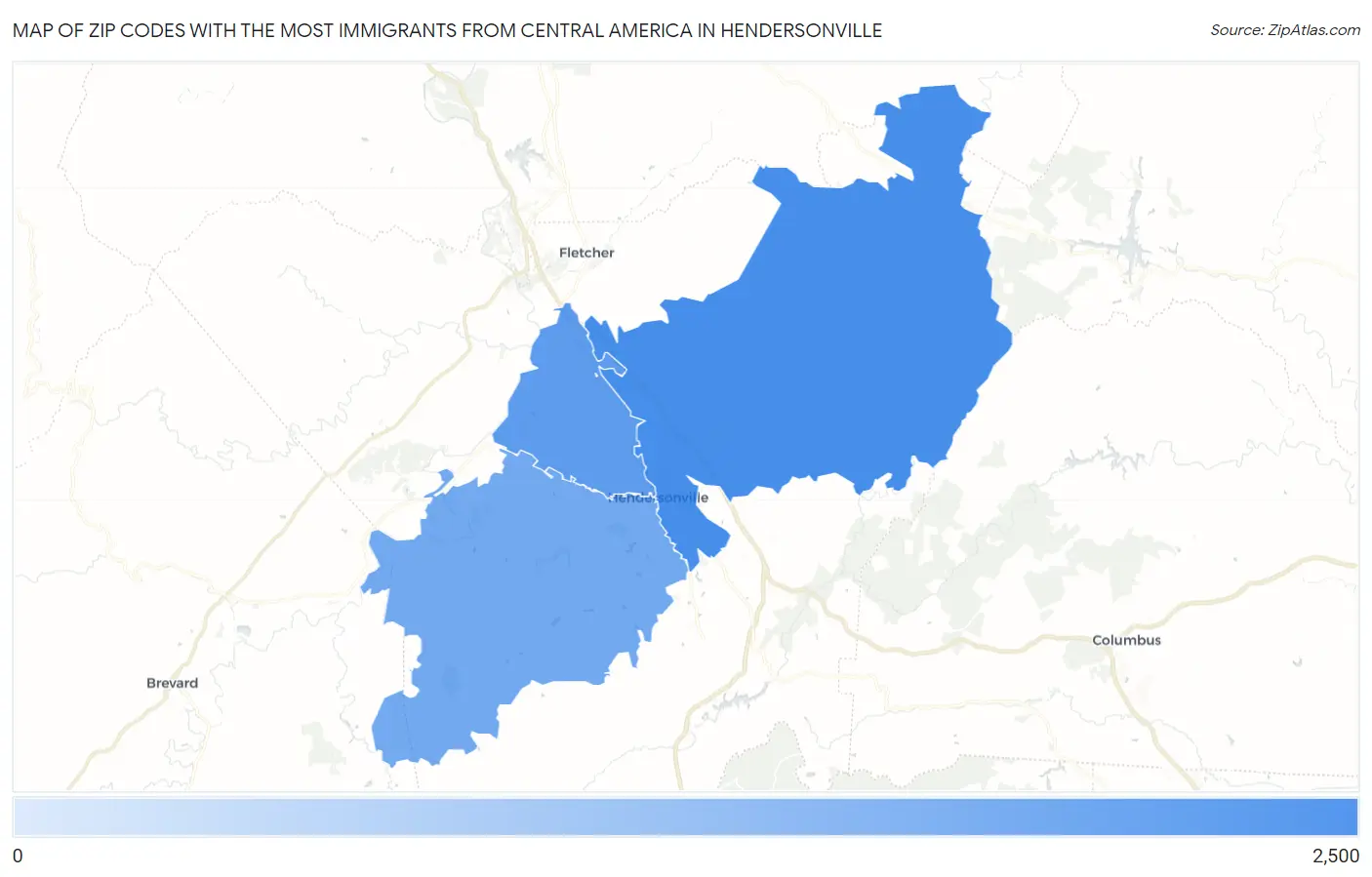 Zip Codes with the Most Immigrants from Central America in Hendersonville Map