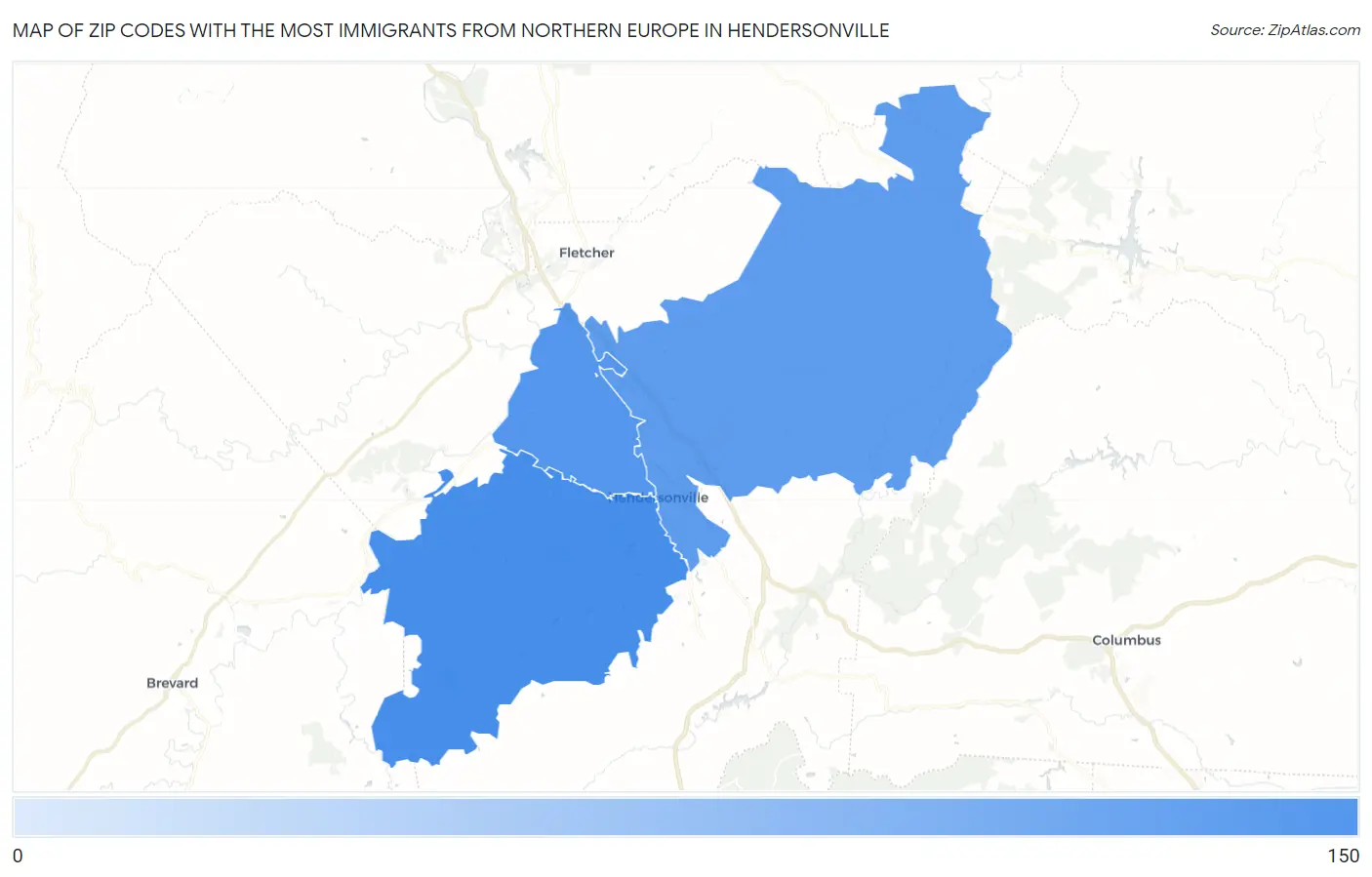 Zip Codes with the Most Immigrants from Northern Europe in Hendersonville Map