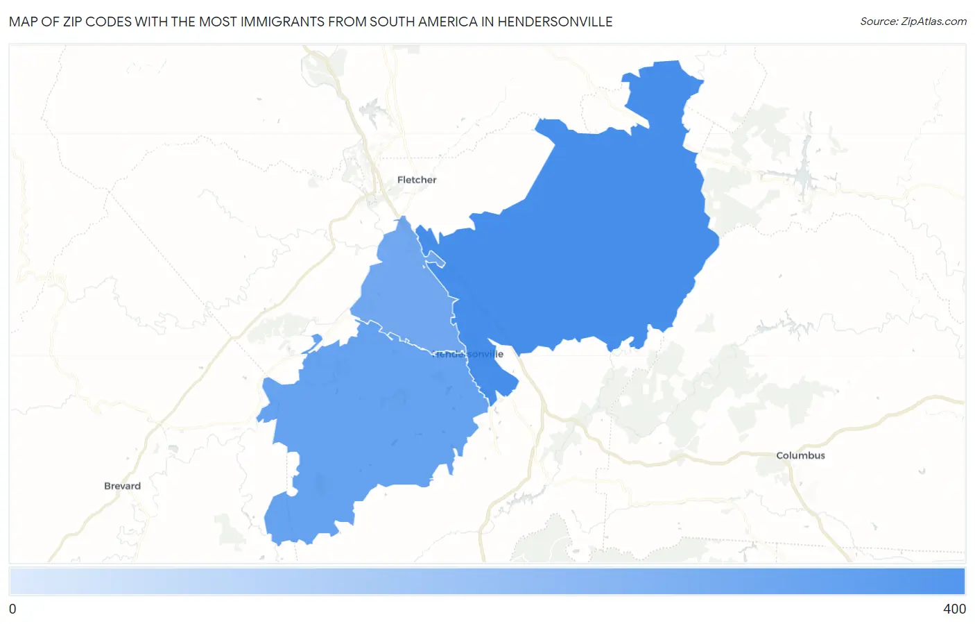 Zip Codes with the Most Immigrants from South America in Hendersonville Map