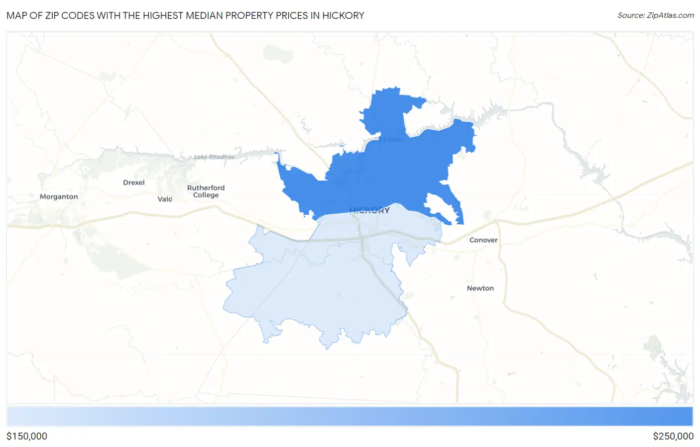 Zip Codes with the Highest Median Property Prices in Hickory Map