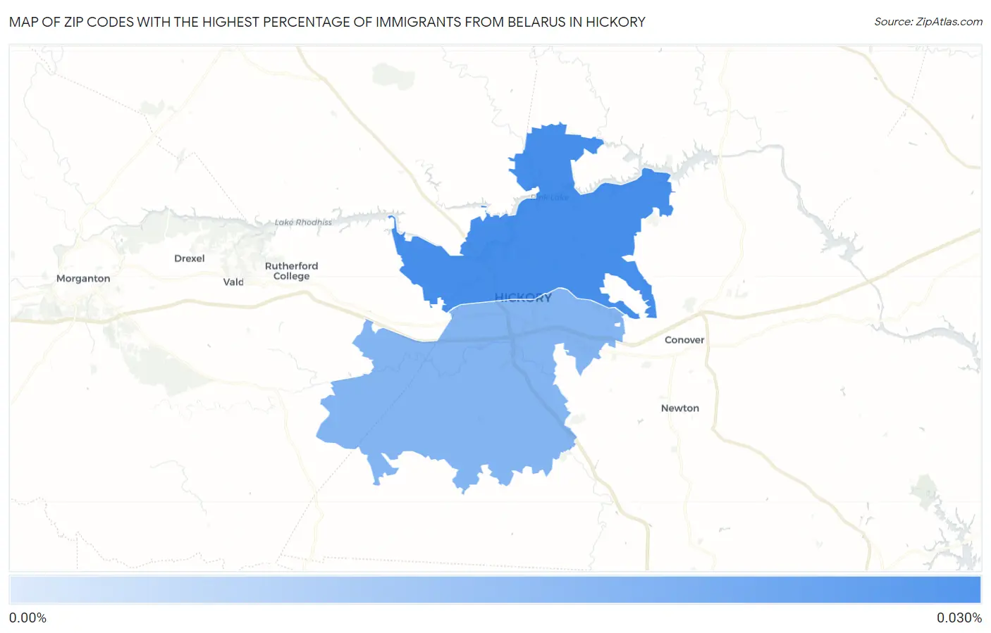 Zip Codes with the Highest Percentage of Immigrants from Belarus in Hickory Map