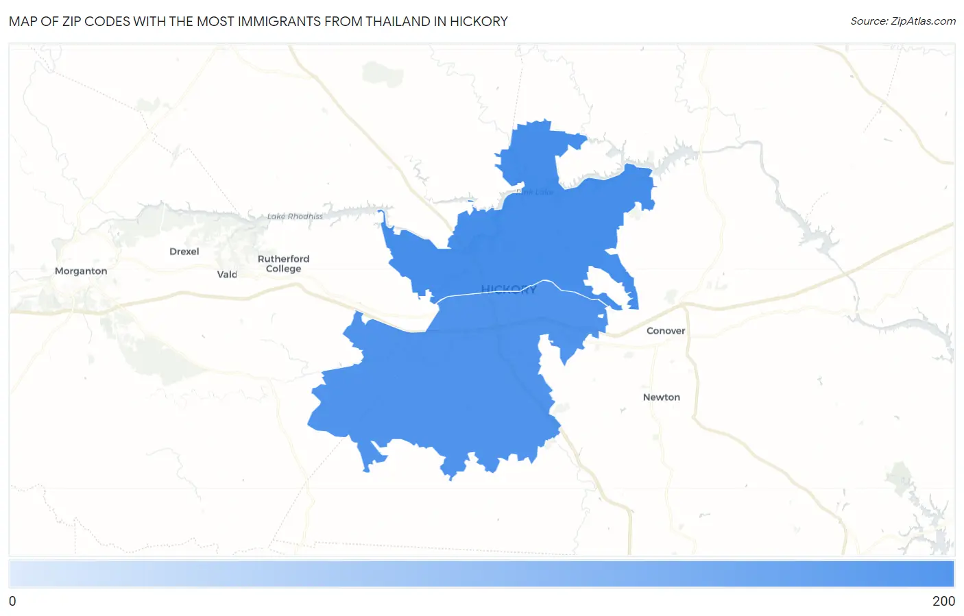 Zip Codes with the Most Immigrants from Thailand in Hickory Map