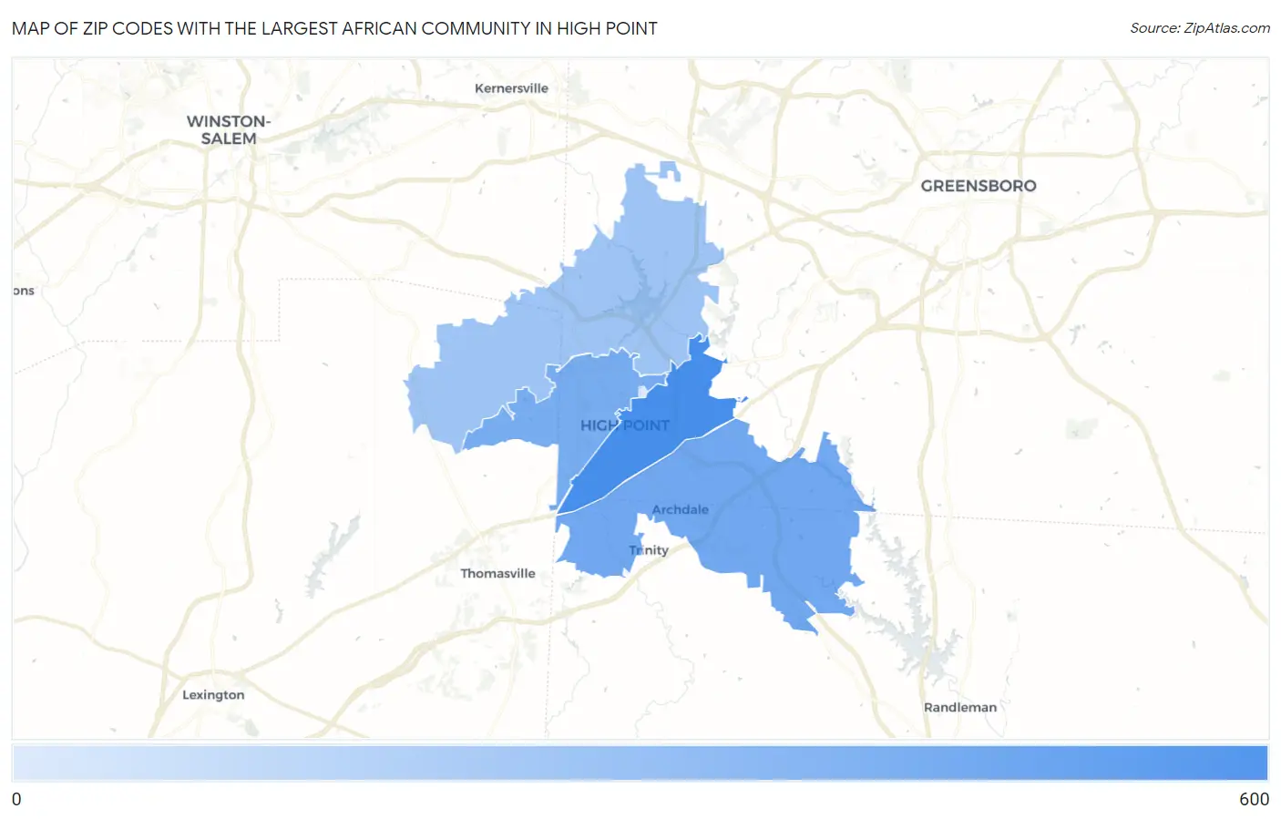 Zip Codes with the Largest African Community in High Point Map