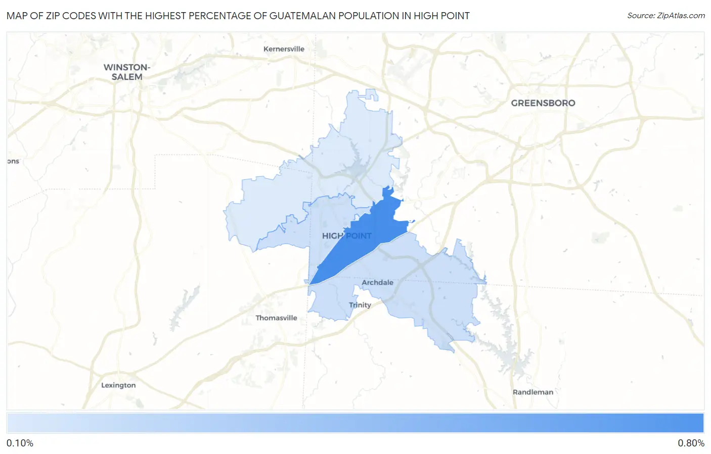 Zip Codes with the Highest Percentage of Guatemalan Population in High Point Map