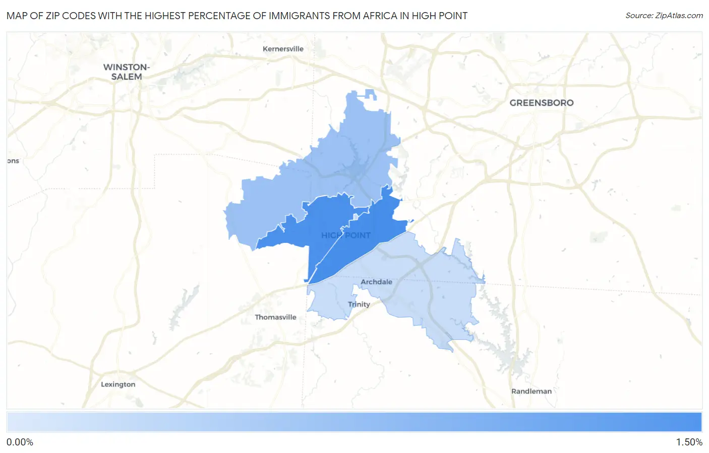 Zip Codes with the Highest Percentage of Immigrants from Africa in High Point Map