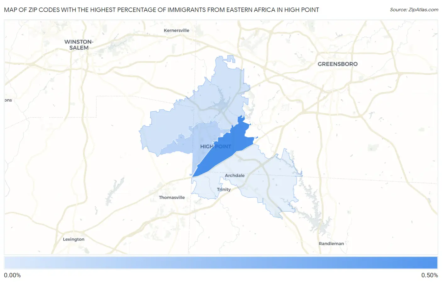 Zip Codes with the Highest Percentage of Immigrants from Eastern Africa in High Point Map