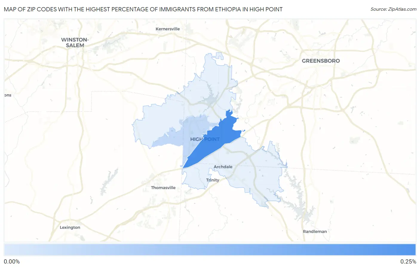 Zip Codes with the Highest Percentage of Immigrants from Ethiopia in High Point Map