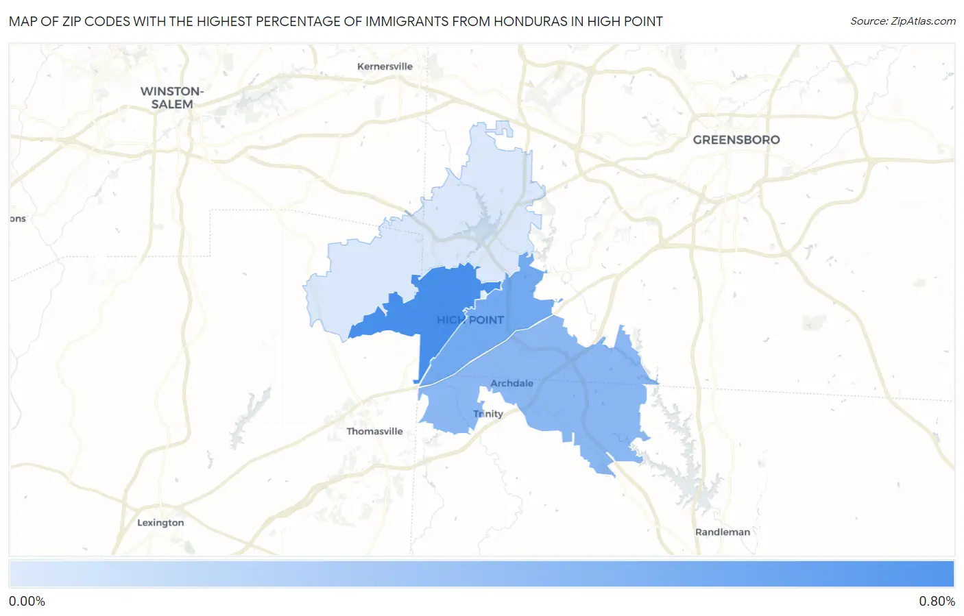 Zip Codes with the Highest Percentage of Immigrants from Honduras in High Point Map