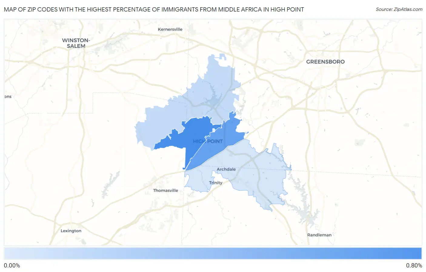 Zip Codes with the Highest Percentage of Immigrants from Middle Africa in High Point Map