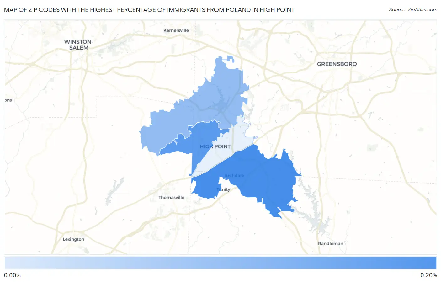Zip Codes with the Highest Percentage of Immigrants from Poland in High Point Map