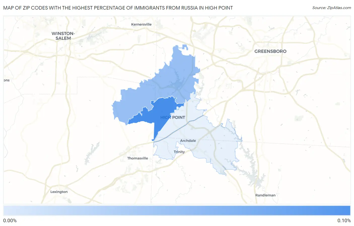 Zip Codes with the Highest Percentage of Immigrants from Russia in High Point Map