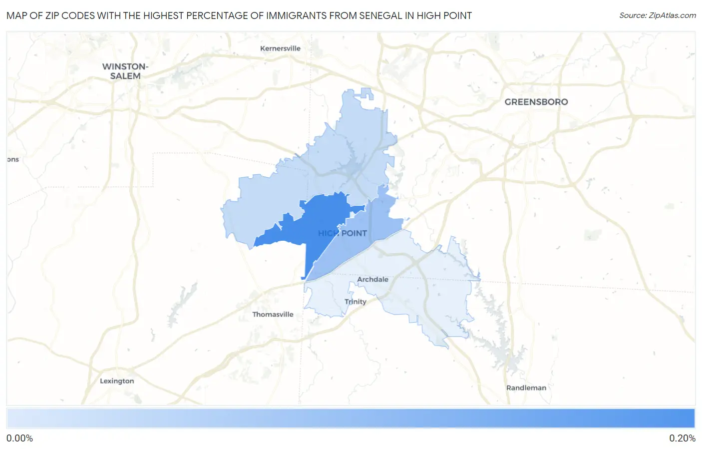 Zip Codes with the Highest Percentage of Immigrants from Senegal in High Point Map
