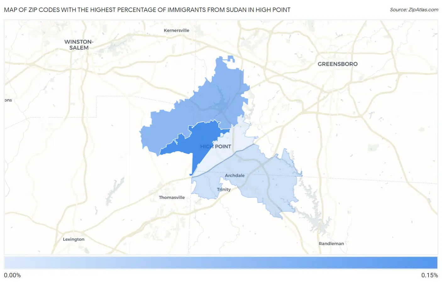 Zip Codes with the Highest Percentage of Immigrants from Sudan in High Point Map