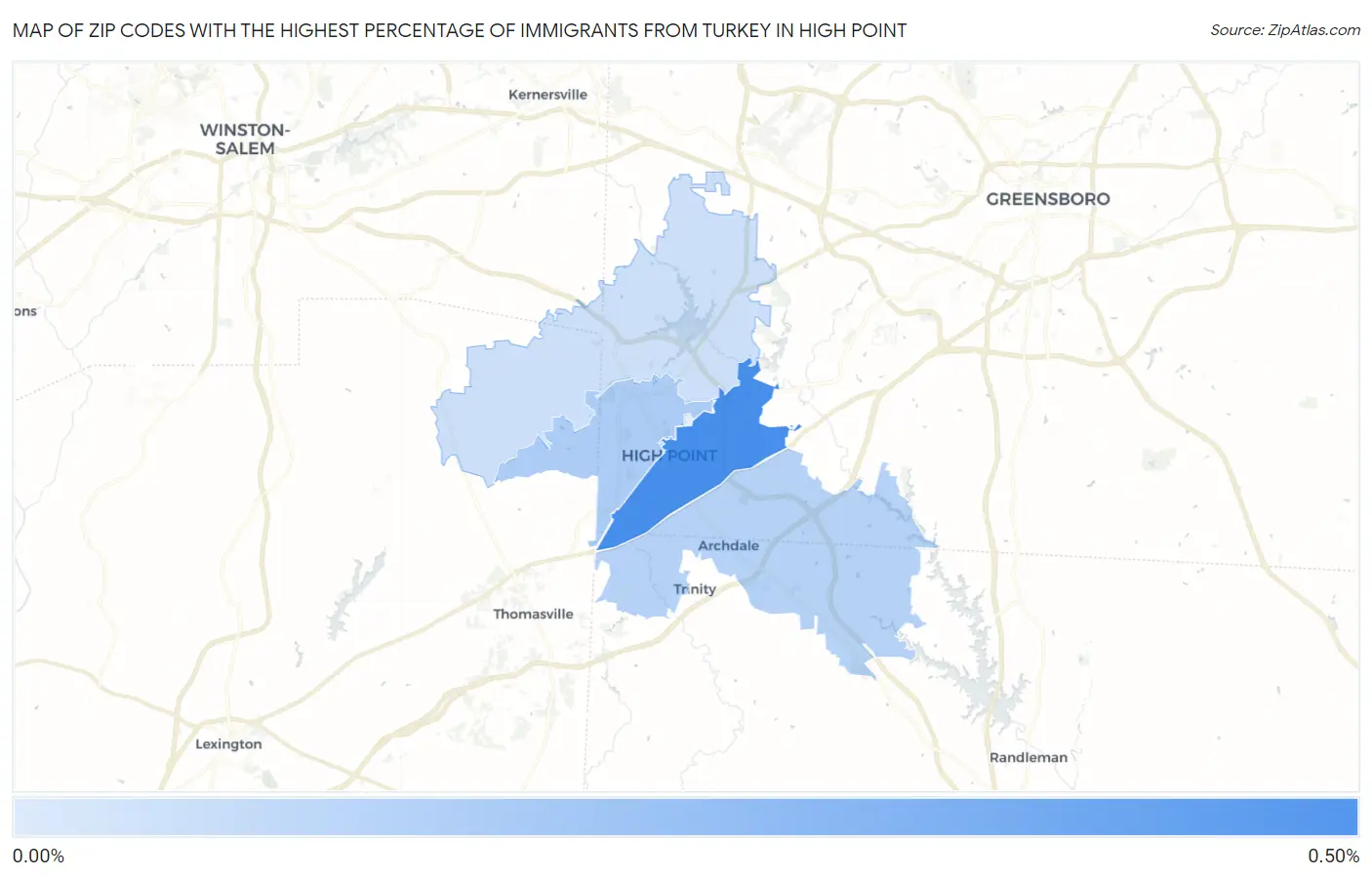 Zip Codes with the Highest Percentage of Immigrants from Turkey in High Point Map