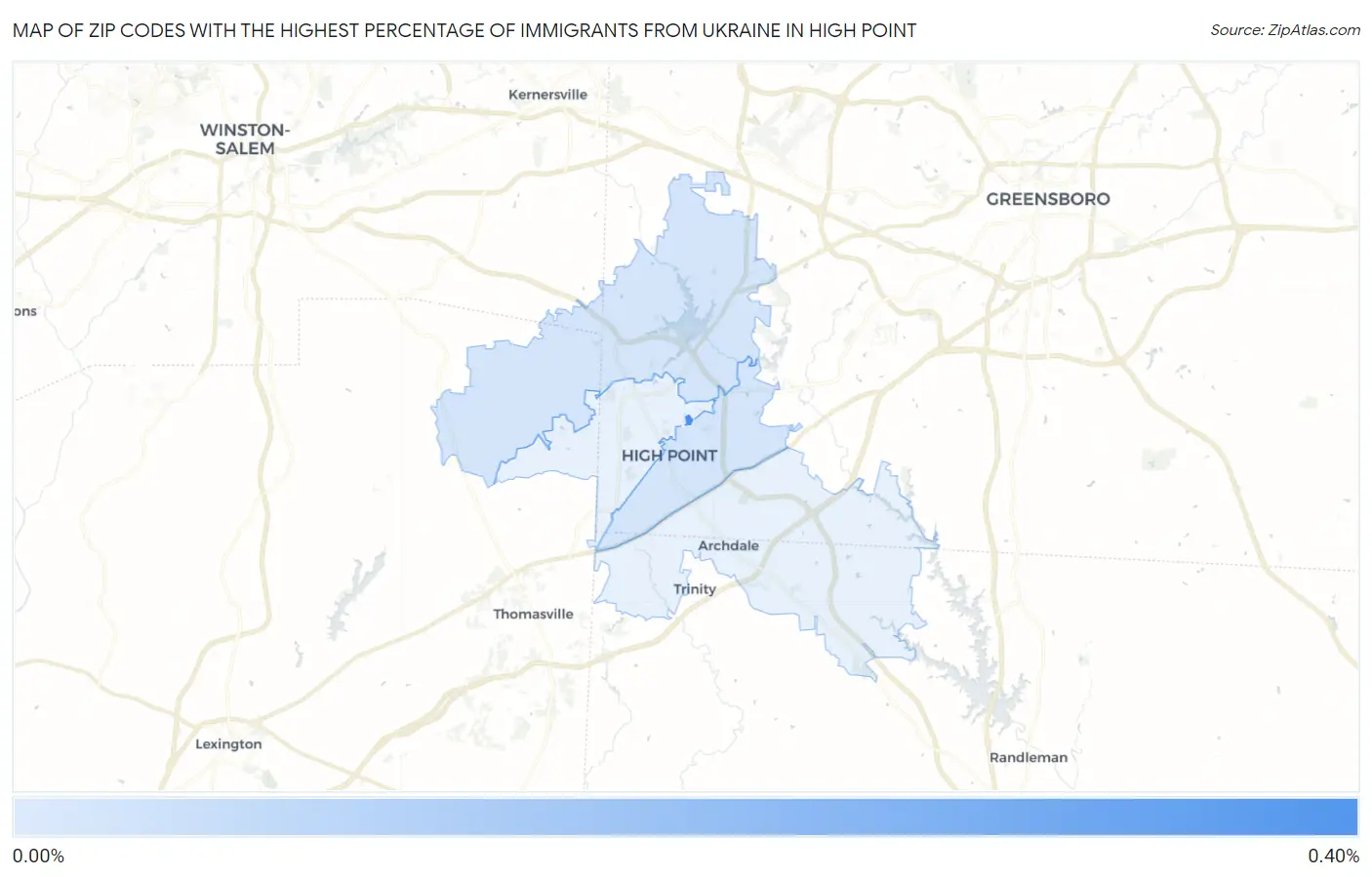 Zip Codes with the Highest Percentage of Immigrants from Ukraine in High Point Map
