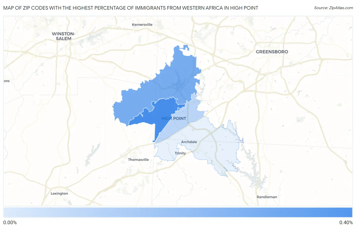 Zip Codes with the Highest Percentage of Immigrants from Western Africa in High Point Map