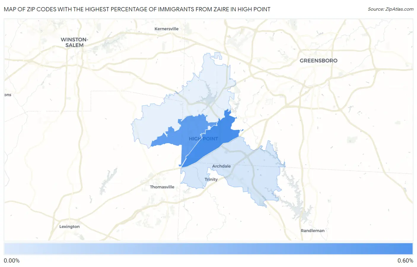 Zip Codes with the Highest Percentage of Immigrants from Zaire in High Point Map
