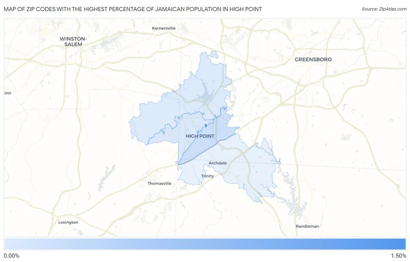 Zip Codes with the Highest Percentage of Jamaican Population in High Point Map