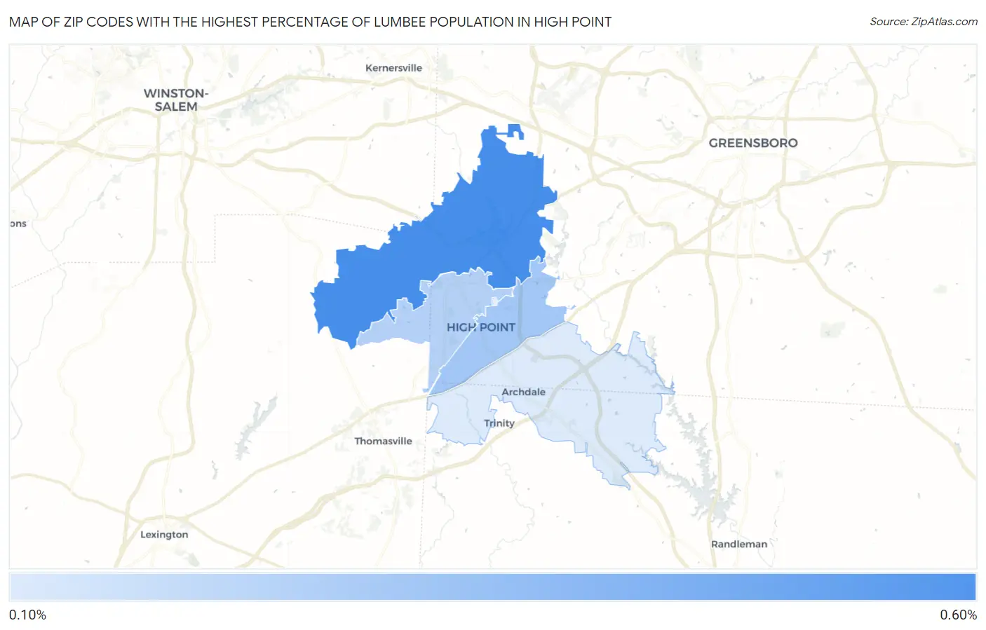 Zip Codes with the Highest Percentage of Lumbee Population in High Point Map