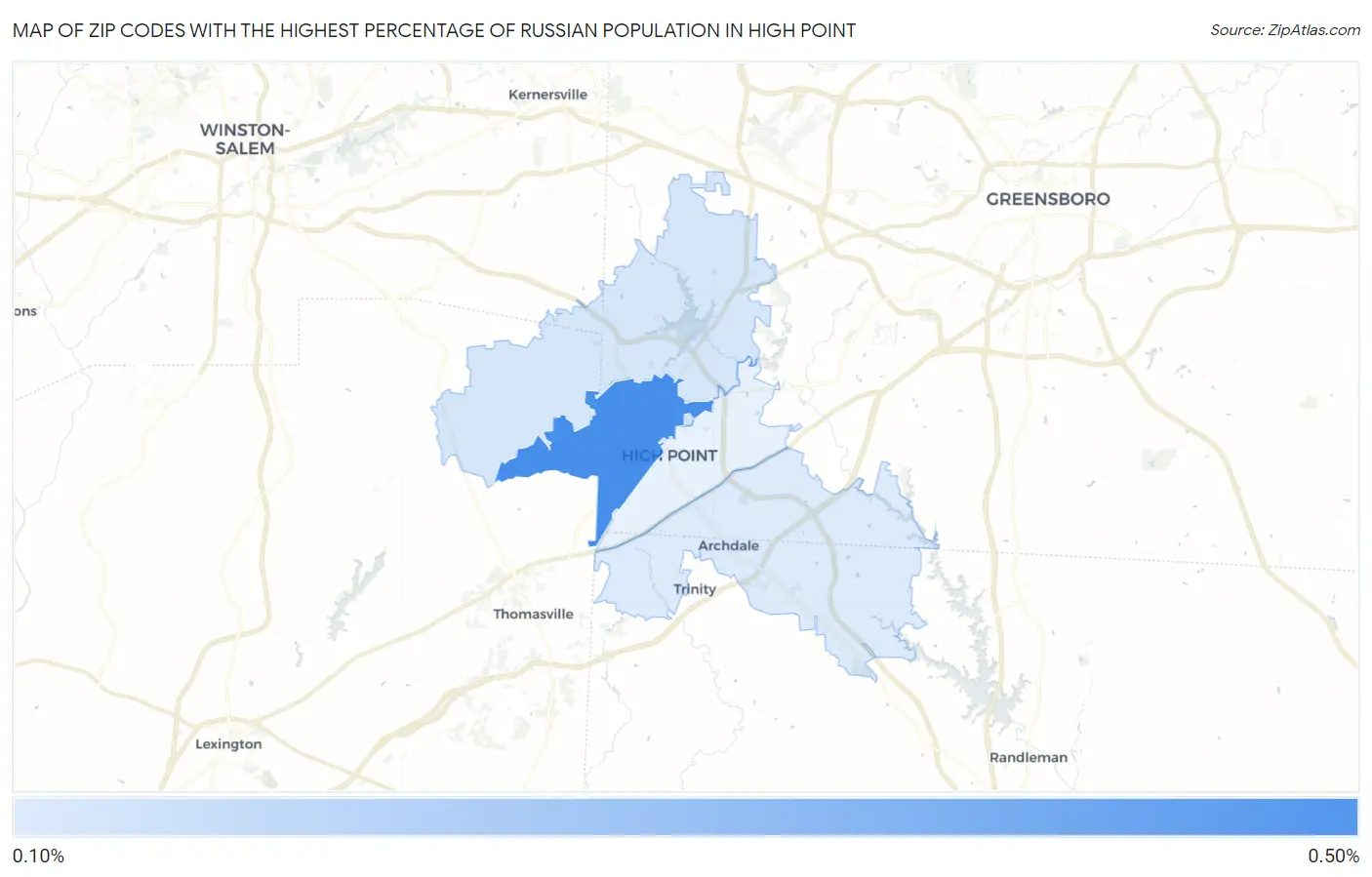 Zip Codes with the Highest Percentage of Russian Population in High Point Map