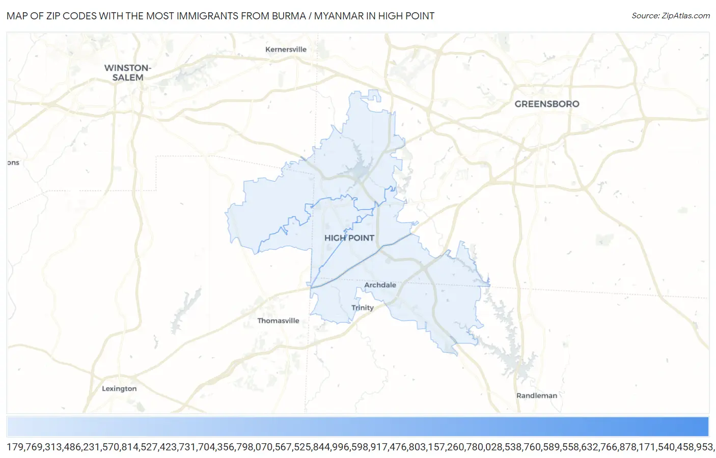 Zip Codes with the Most Immigrants from Burma / Myanmar in High Point Map