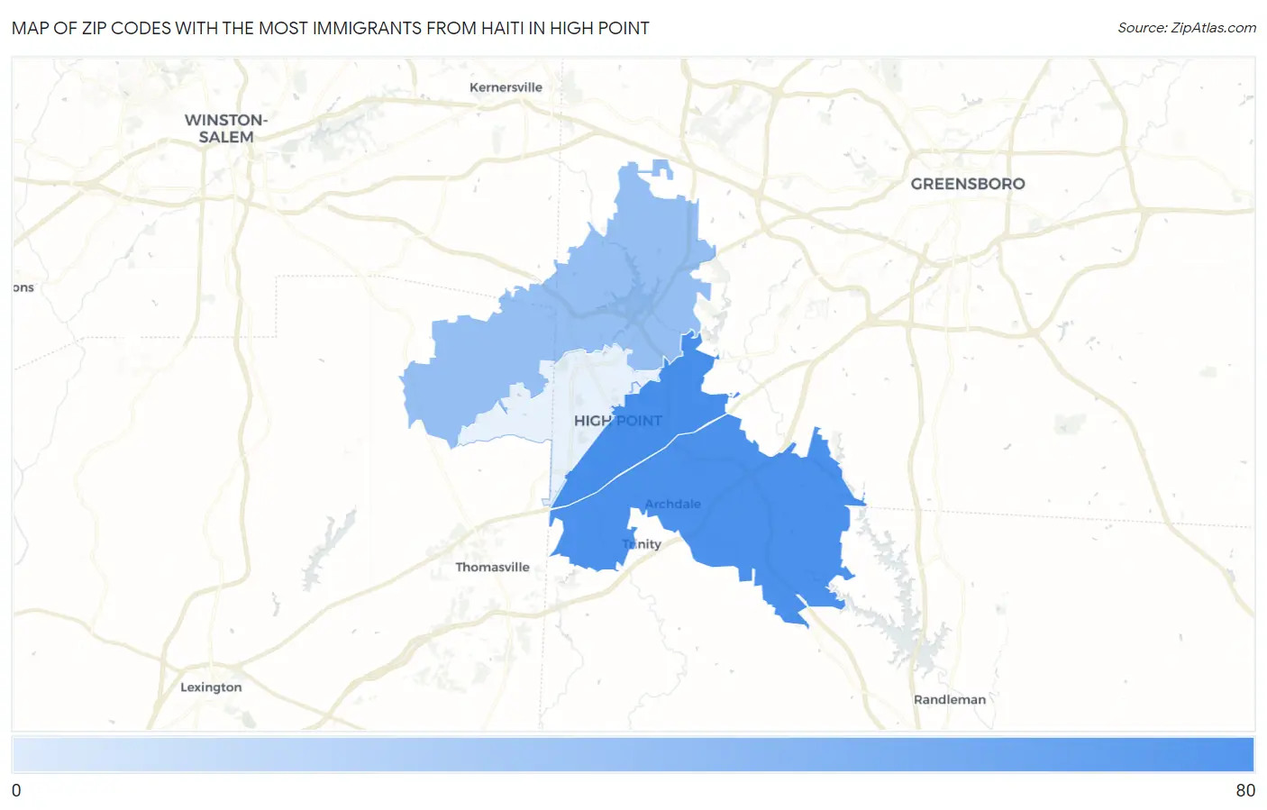 Zip Codes with the Most Immigrants from Haiti in High Point Map