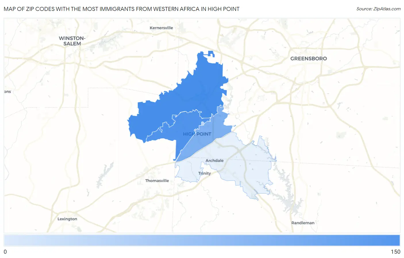 Zip Codes with the Most Immigrants from Western Africa in High Point Map